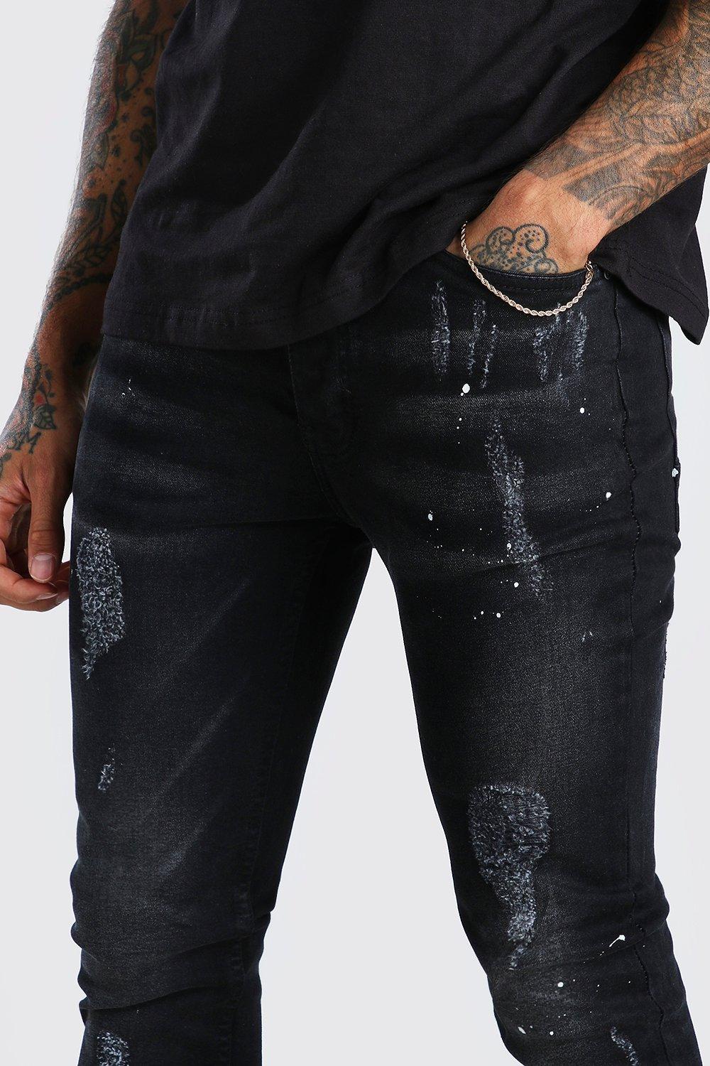 Jean super skinny d chir t ches de peinture boohoo